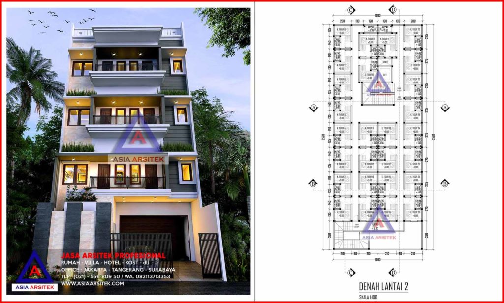  Jasa  Arsitek Desain Kontraktor Rumah Kost 5 Lantai 108 