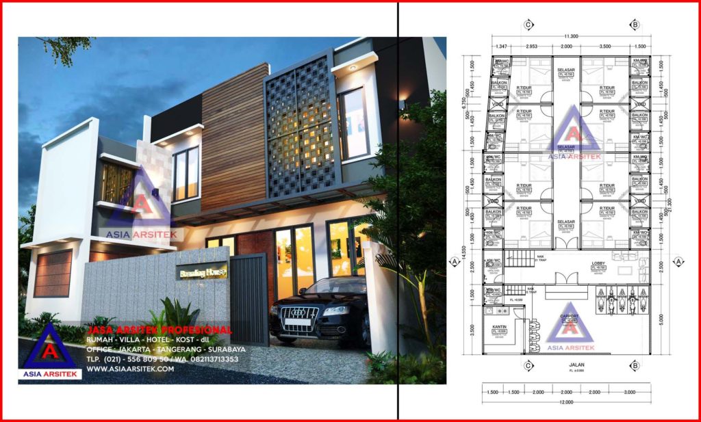 Jasa Desain Arsitek Bangun Rumah  Kost 2  Lantai  Minimalis  
