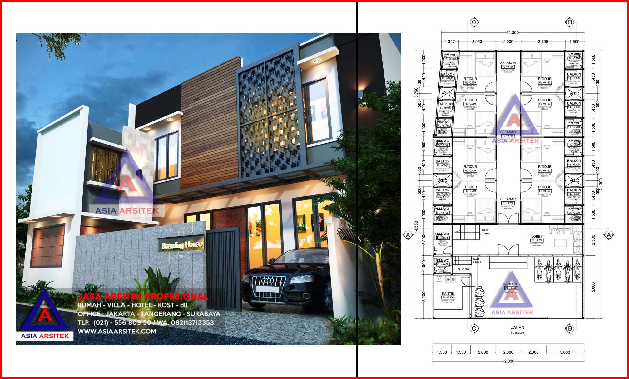 Jasa Desain Arsitek Bangun Rumah Kost 2 Lantai Minimalis Ibu Anna Jakarta Timur