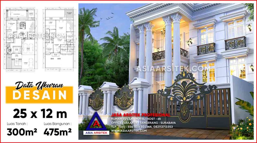 Jasa Gambar Rumah Mewah Classic Modern 2 Lantai Rawamangun Jakarta Timur