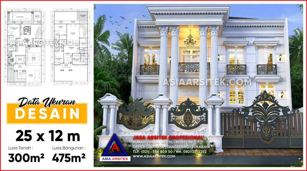 Jasa Gambar Rumah Mewah Classic Modern 2 Lantai Rawamangun Jakarta Timur