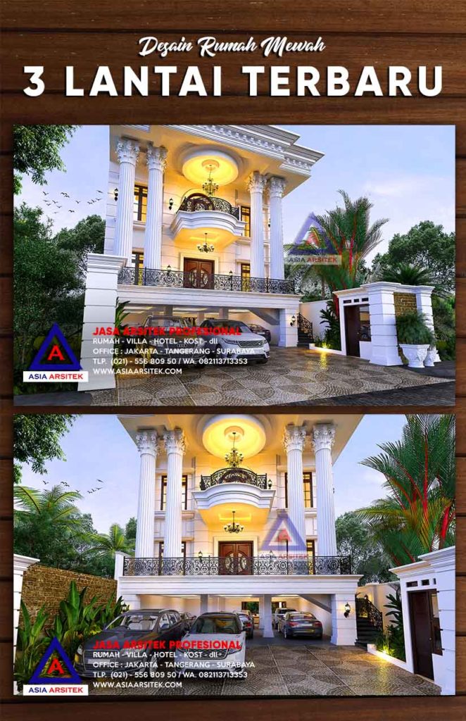 Desain Rumah Mewah 3 Lantai Panjang 30 m x Lebar 13 Luas 468m2 Terbaru