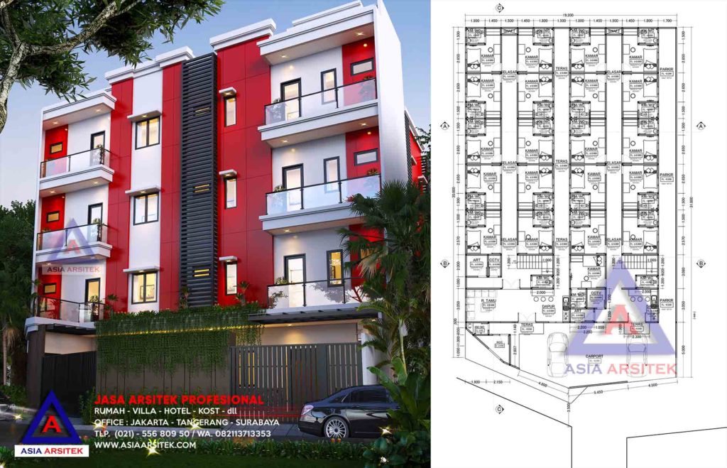 Jasa Gambar Arsitek Membangun Rumah Kost 4 Lantai 93 Kamar Di Depok