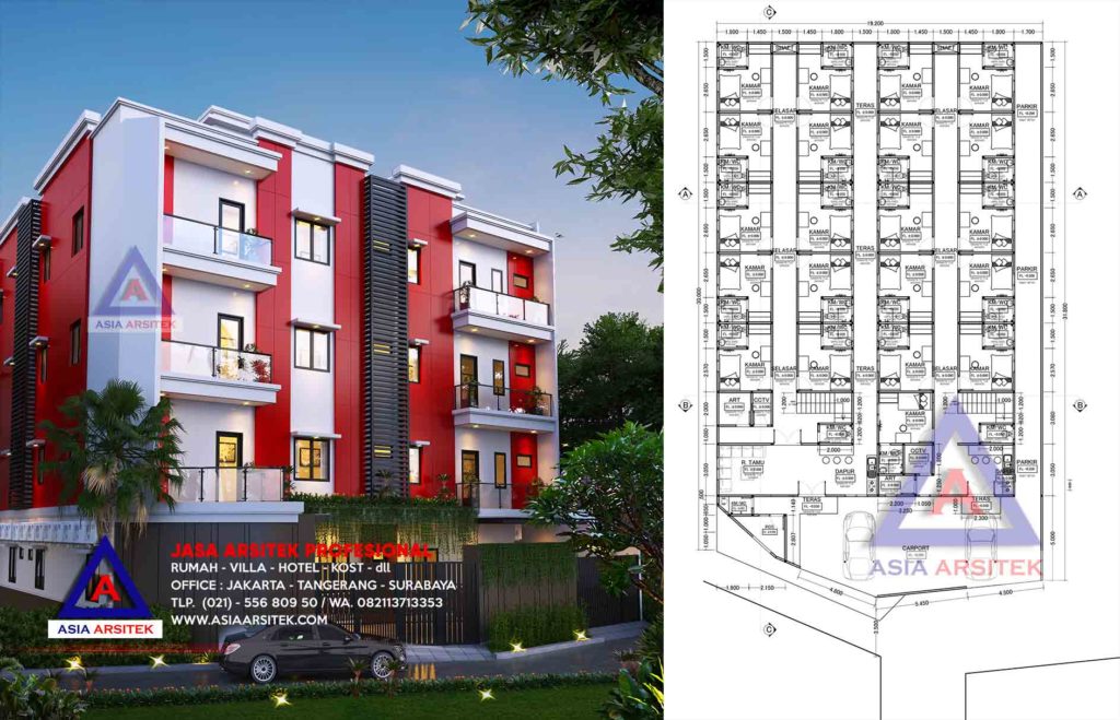 Jasa Gambar Arsitek Membangun Rumah Kost 4 Lantai 93 Kamar Di Depok
