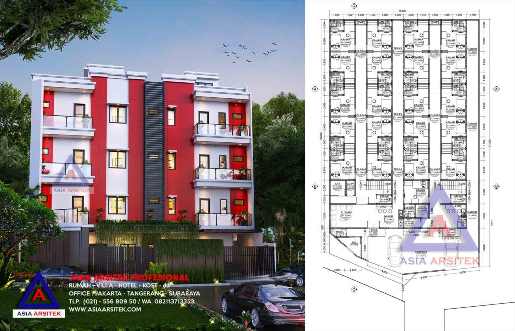 Jasa Gambar Arsitek Membangun Rumah Kost 4 Lantai 93 Kamar Di Depok