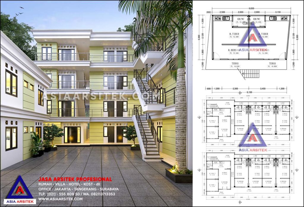 Desain Rumah Kost 4 Lantai 48 Kamar Di Jatibening Pondok Gede Bekasi