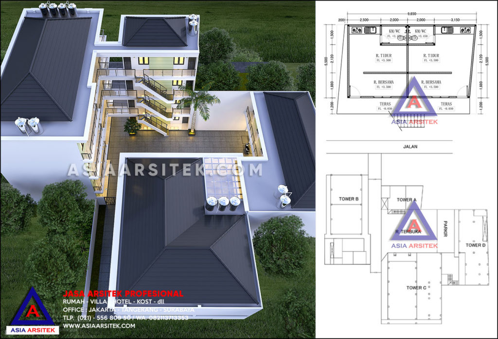 Desain Rumah Kost 4 Lantai 48 Kamar Di Jatibening Pondok Gede Bekasi