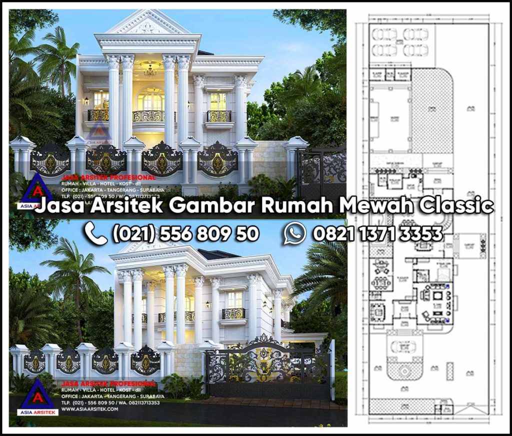 Jasa Arsitek Gambar Rumah Mewah 2 Lantai Classic Kota Pekanbaru Riau