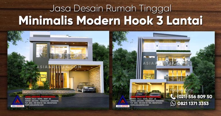 Jasa Desain Rumah Minimalis Modern Hook 3 Lantai Di Lippo Karawaci Tangerang