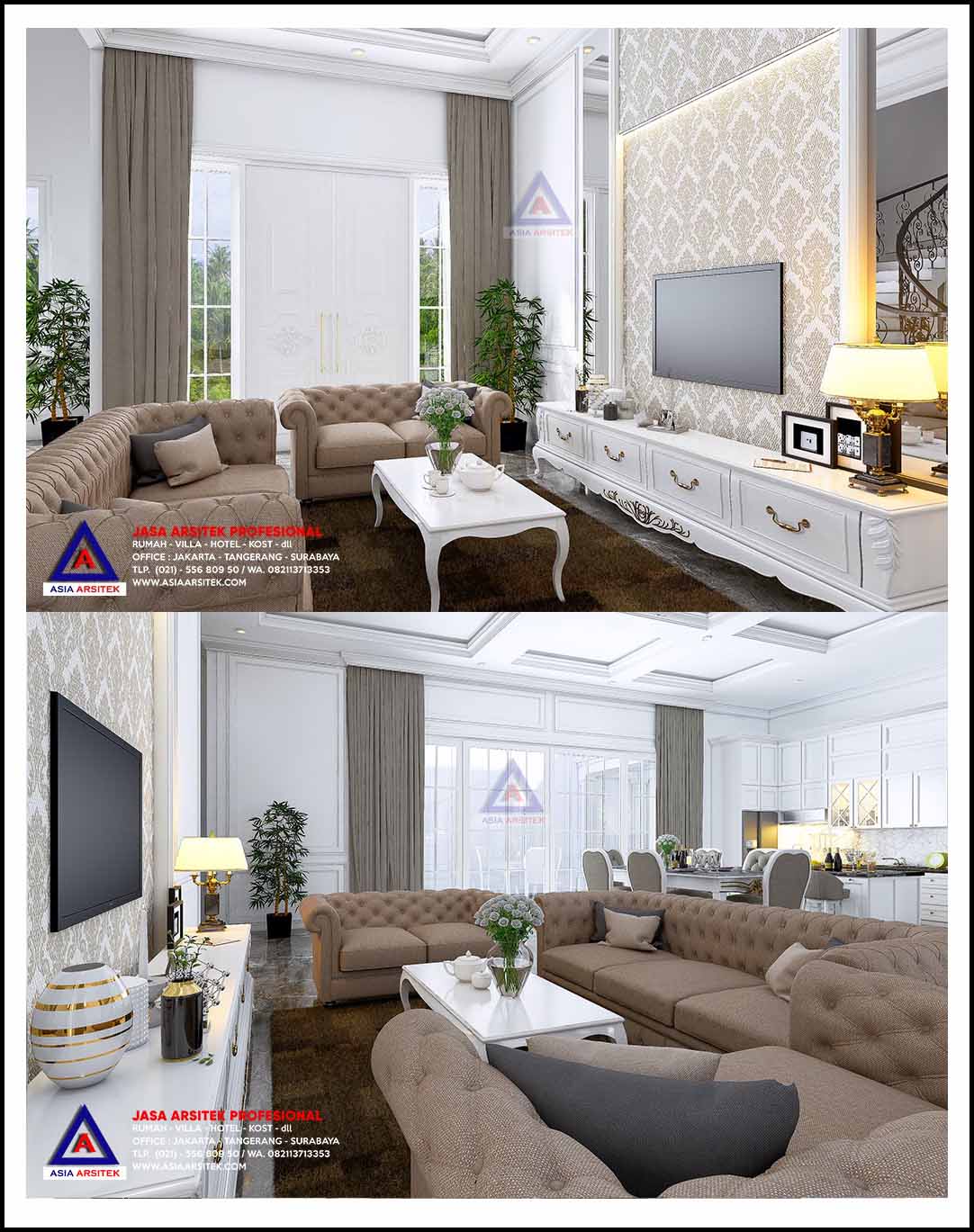 Jasa Arsitek Desain Interior Rumah Klasik Mewah 2 Lantai Riau Sumatera