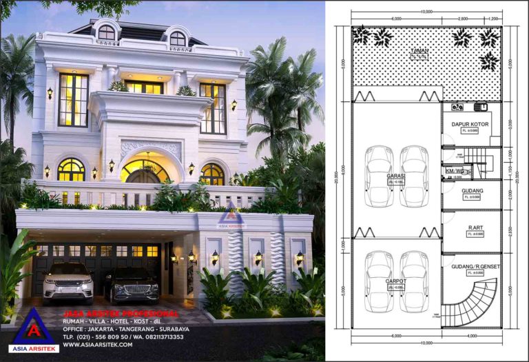 Jasa Arsitek Desain Rumah Mewah Tropis Modern 3 Lantai Jakarta Barat