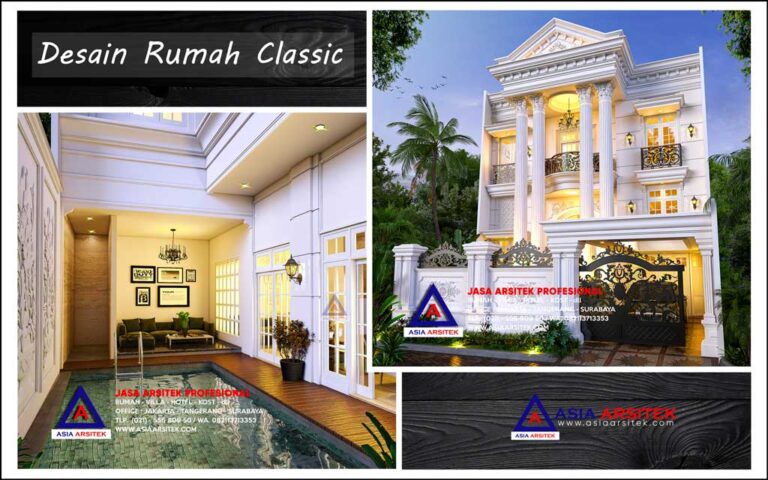 Desain Rumah Classic 2 Lantai di Lahan 28x10 meter