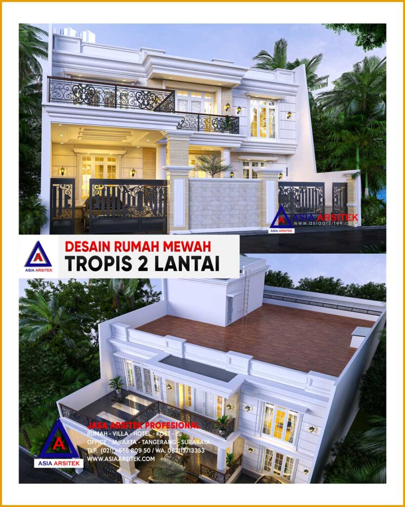 Desain Rumah Tropis Mewah 2 Lantai di Lahan 14x19 Meter