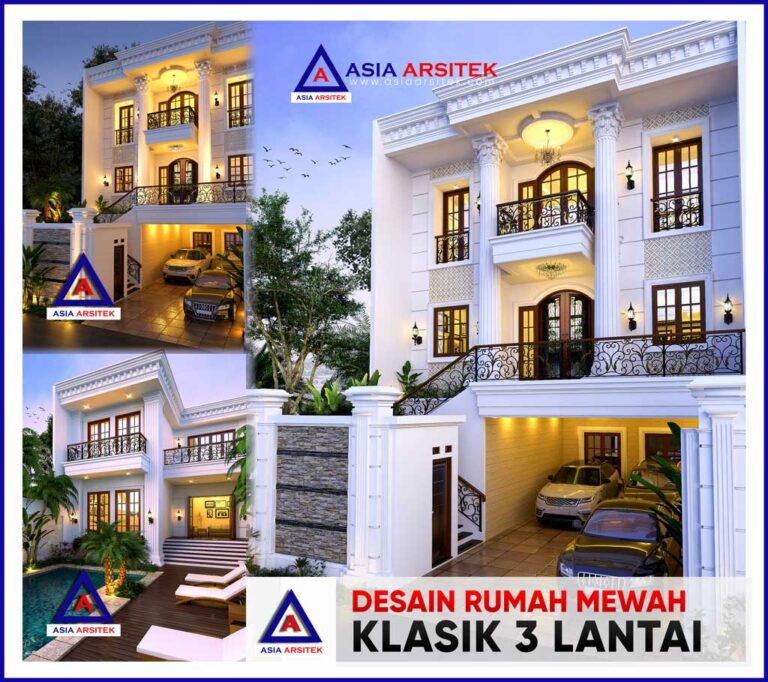 Desain Rumah Mewah Klasik 3 Lantai di Lahan 33,6x10 Meter