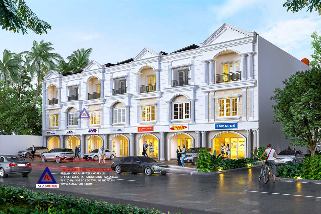 Jasa Arsitek Desain Ruko Classic Mediterania 3 Lantai di Papua Indonesia