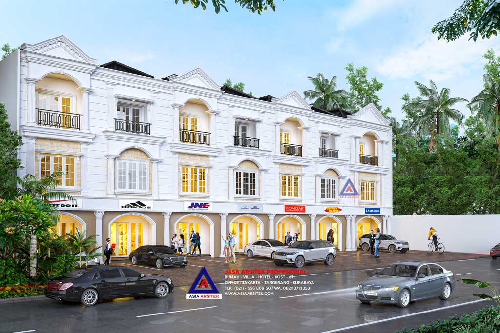 Jasa Arsitek Desain Ruko Classic Mediterania 3 Lantai di Papua Indonesia