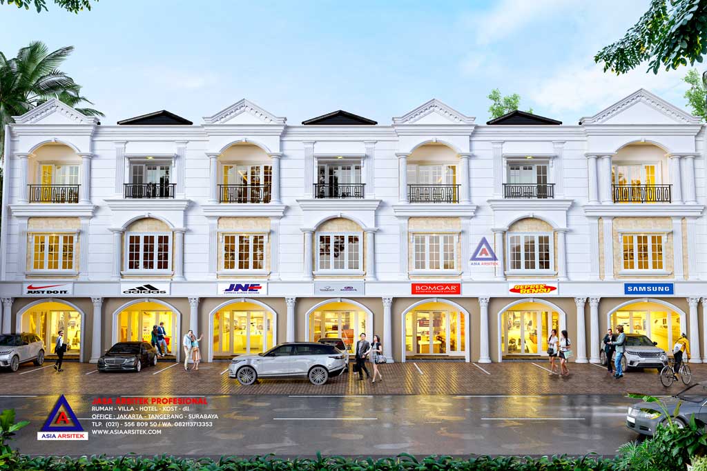 Jasa Arsitek Desain Ruko Classic Mediterania 3 Lantai di Papua Indonesia
