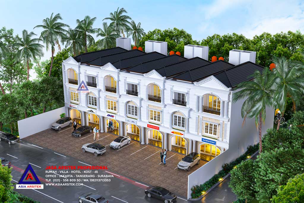 Jasa Arsitek Desain Ruko Classic Mediterania 3 Lantai di Papua Indonesia