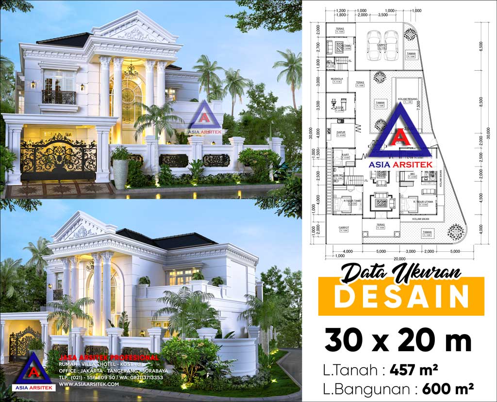 Jasa Arsitek Desain Rumah Classic Hook 2 Lantai di Bella Casa Residence Depok
