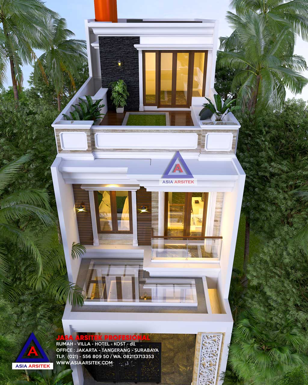 Jasa Arsitek Desain Rumah Tropis 3 Lantai di Cipinang Pulo Gadung Jakarta Timur