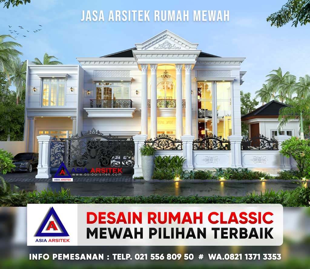 Desain Rumah Classic Mewah 2 Lantai Dengan Kolam Renang Di Lahan 32 x 37 m di Papua