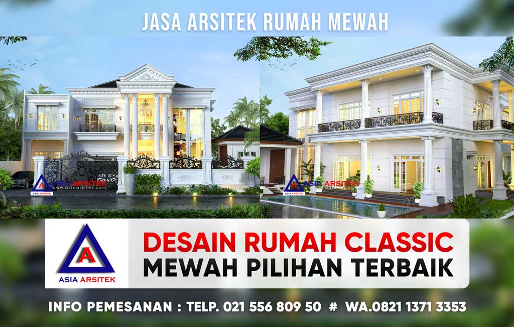 Desain Rumah Classic Mewah 2 Lantai Dengan Kolam Renang Di Lahan 32 x 37 m di Papua