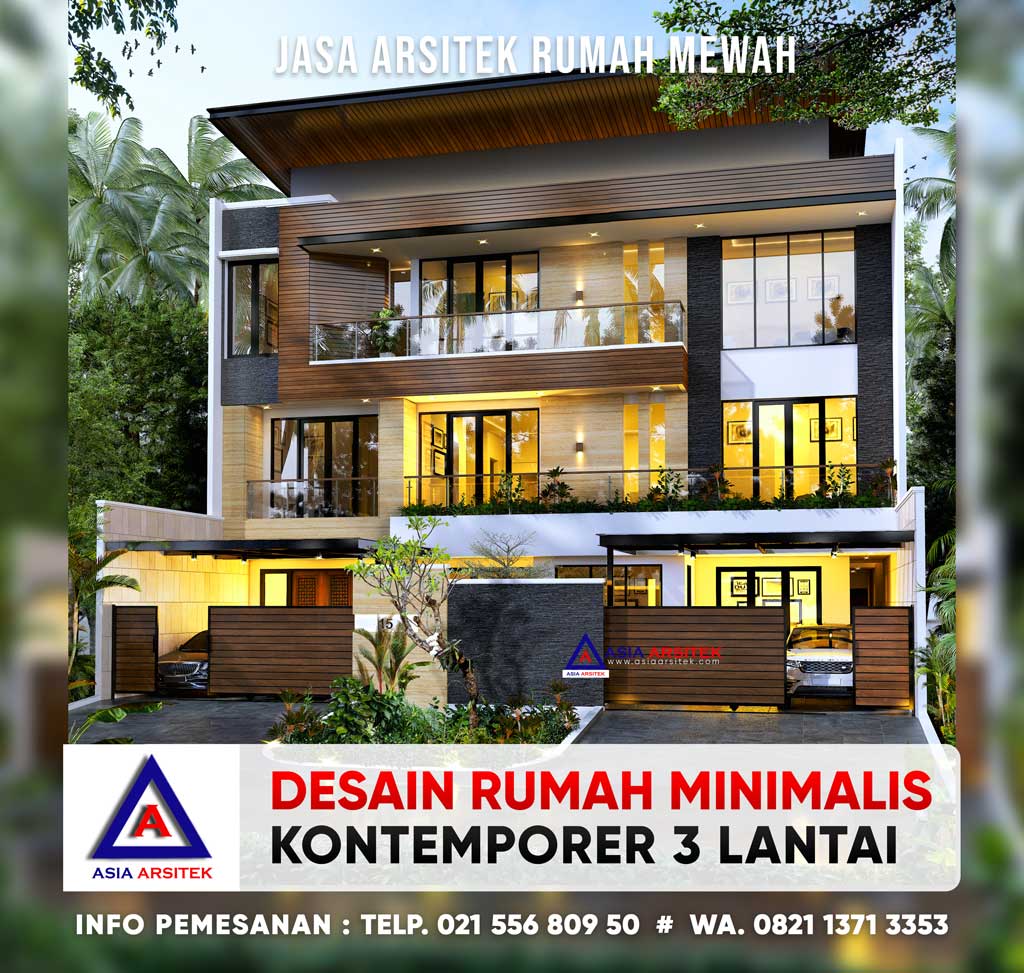 Desain Rumah Mewah Minimalis Kontemporer 3 Lantai Lebar Tanah 17 M Panjang 30 M di Ancol Jakarta Utara
