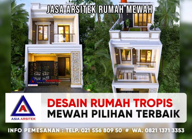 Desain Rumah Mewah Tropis 3 Lantai 5 x 16 m di Cipinang Pulogadung Jakarta Timur