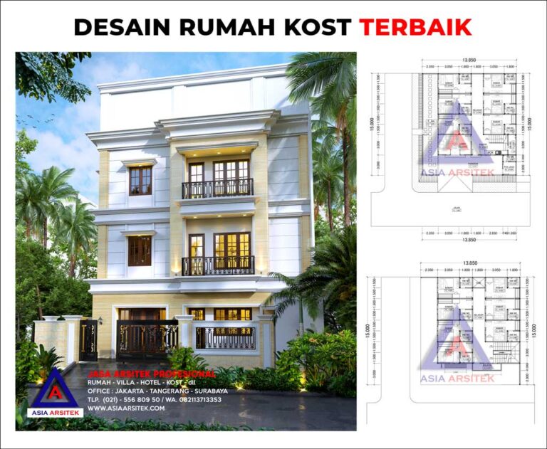 Desain Rumah Kost Mewah 3 Lantai 13 x 15 M di Serpong Utara Tangerang Selatan