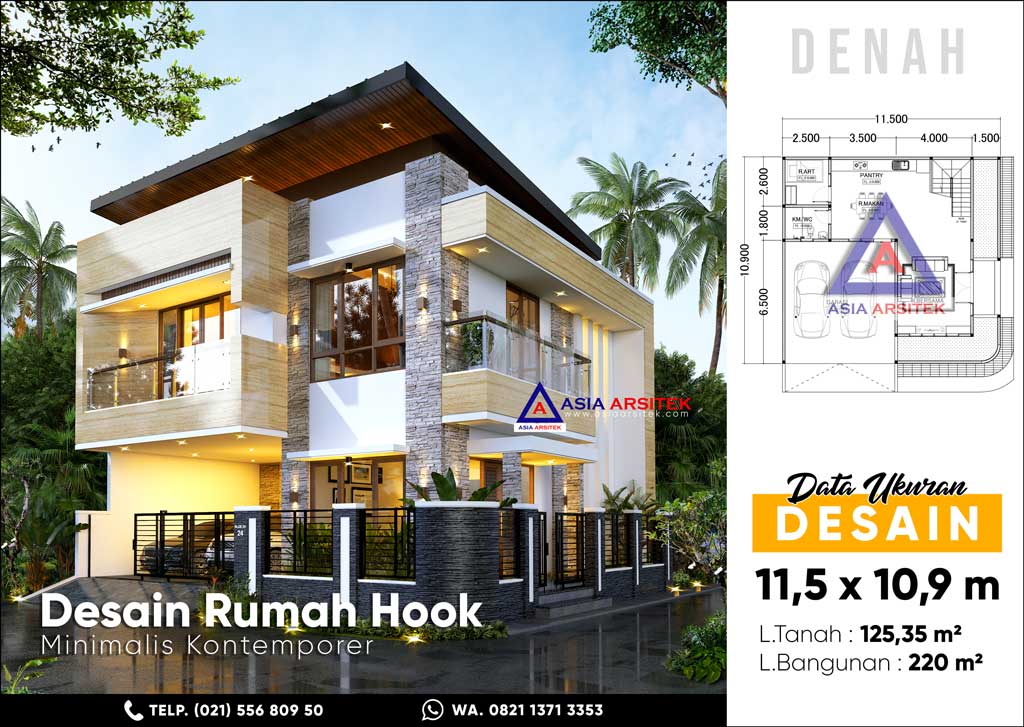 Jasa Arsitek Desain Rumah Hook Minimalis Kontemporer 2 Lantai di Pondok Gede Bekasi