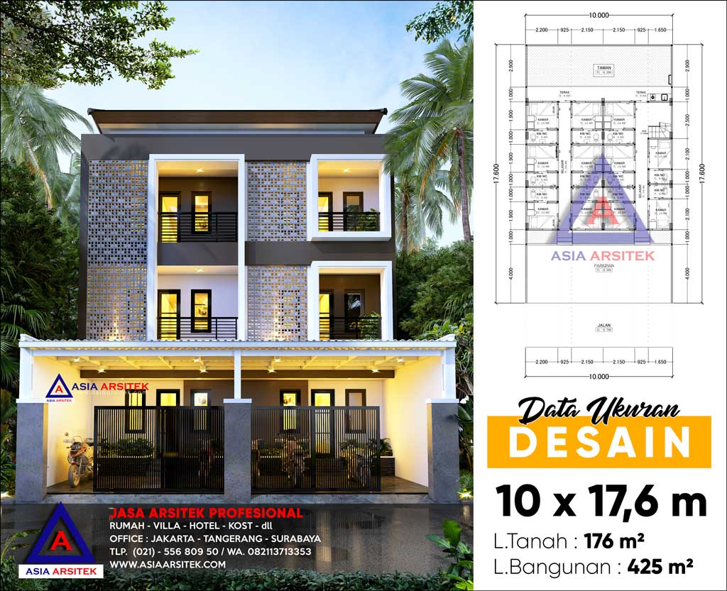 Jasa Arsitek Desain Rumah Kost Minimalis 3 Lantai di Grogol Petamburan Jakarta Barat