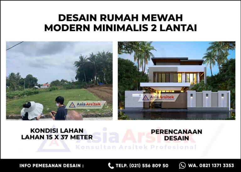 Desain Rumah Mewah 2 Lantai Modern Minimalis 7 Kamar Dengan Kolam Renang di Lahan 15 x 37 Meter