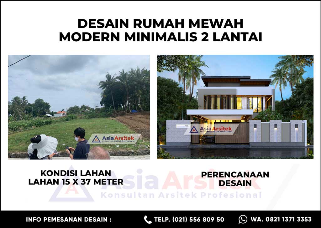 Desain Rumah Mewah 2 Lantai Modern Minimalis 7 Kamar Dengan Kolam Renang di Lahan 15 x 37 Meter