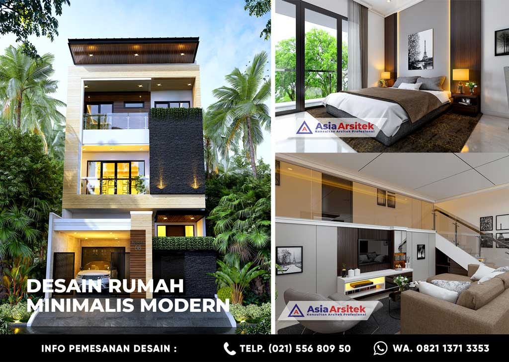 Desain Rumah Mewah 3 Lantai Modern Minimalis 4 Kamar Tidur di Lahan 8 x 18 Meter