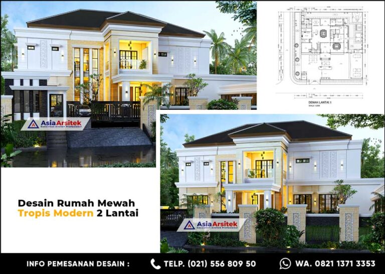 Desain Rumah Mewah Tropis Modern 2 Lantai di Lahan 40 x 40 meter