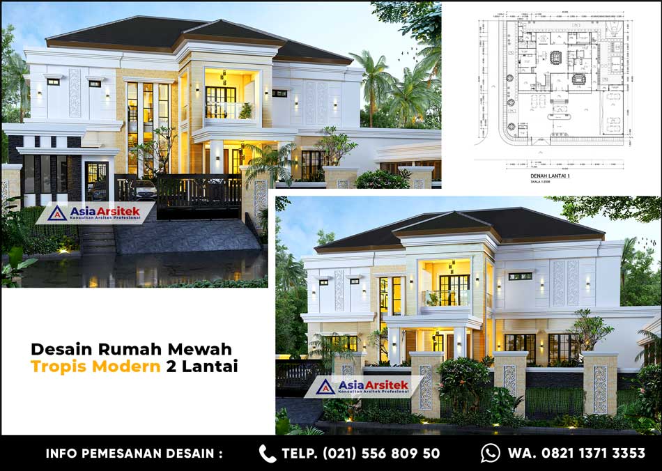 Desain Rumah Mewah Tropis Modern 2 Lantai di Lahan 40 x 40 meter
