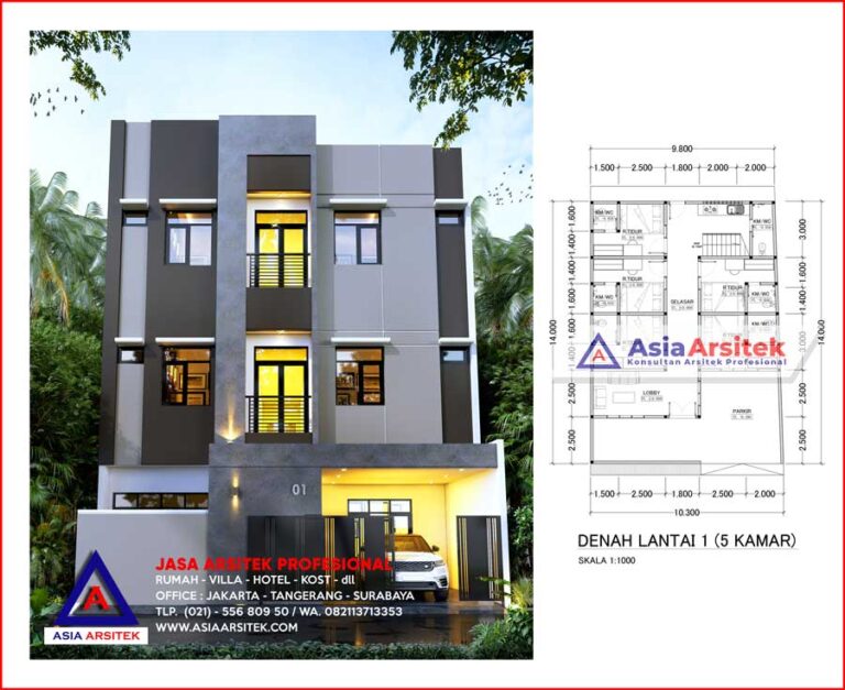 Desain Kost Kosan 4 Lantai 19 Kamar Tidur + Kamar Mandi Dalam di Lahan 10 x 14 Meter