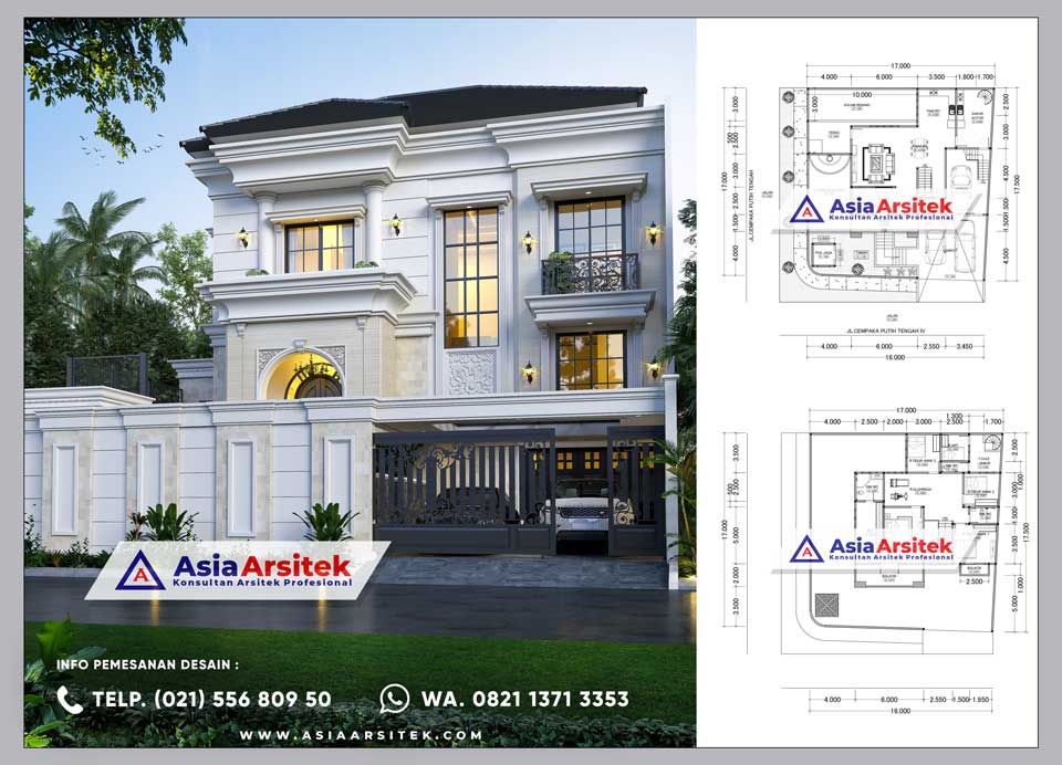 Desain Rumah Tropis 2 Lantai Mewah 4 Kamar dengan Kolam Renang di Lahan 16x17 Meter
