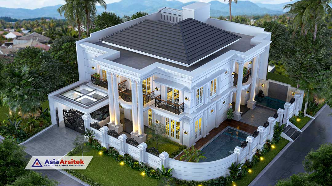 Jasa Arsitek Desain Rumah Klasik Mewah 2 Lantai Dengan Kolam Renang di Bogor Jawa Barat