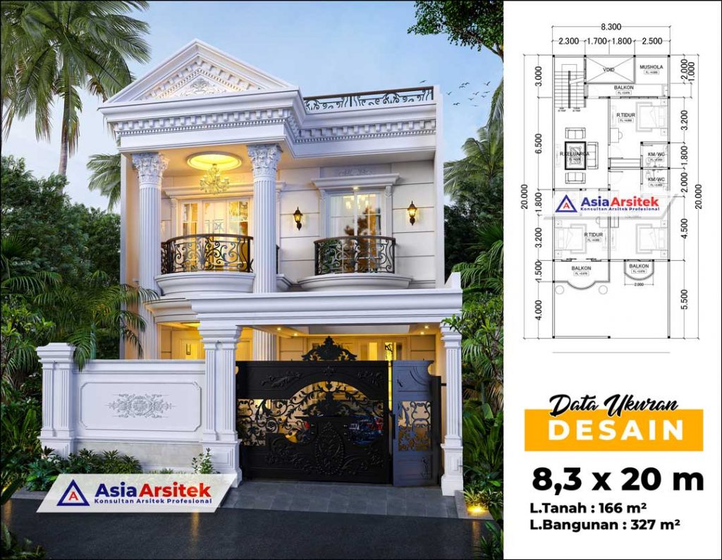 Jasa Arsitek Desain Rumah Classic 2 Lantai Dengan Kolam Renang di Wonocolo Kota Surabaya