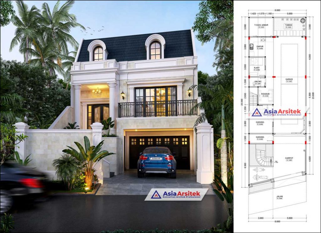 Jasa Arsitek Desain Rumah Mediterania 2 Lantai di Kembangan Kota Jakarta Barat