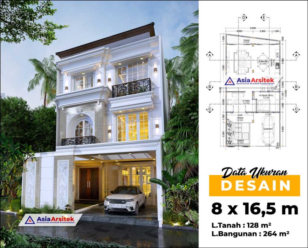 Jasa Arsitek Desain Rumah Tropis Modern 3 Lantai di Kebon Jeruk Kota Jakarta Barat