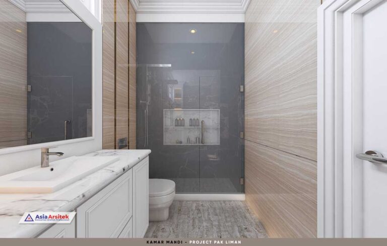 Desain Kamar Mandi Dalam Kamar Anak Dinding Marmer Krem