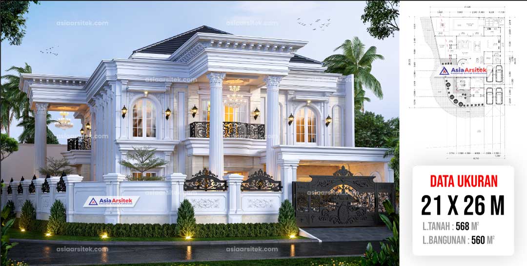 Jasa Arsitek Desain Rumah Mewah Klasik 2 Lantai di Kota Cibubur Bekasi