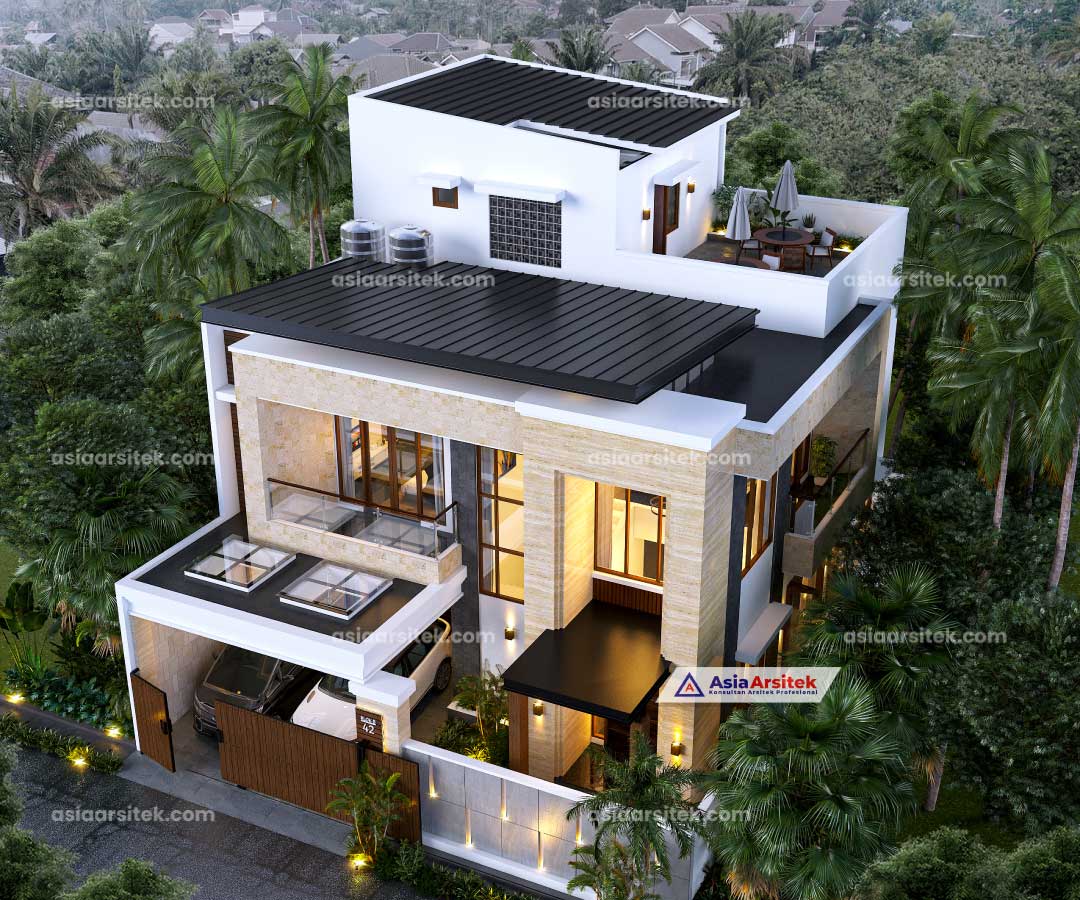 Jasa Arsitek Desain Rumah Tropis Modern 3 Lantai di Pesanggrahan Jakarta Selatan