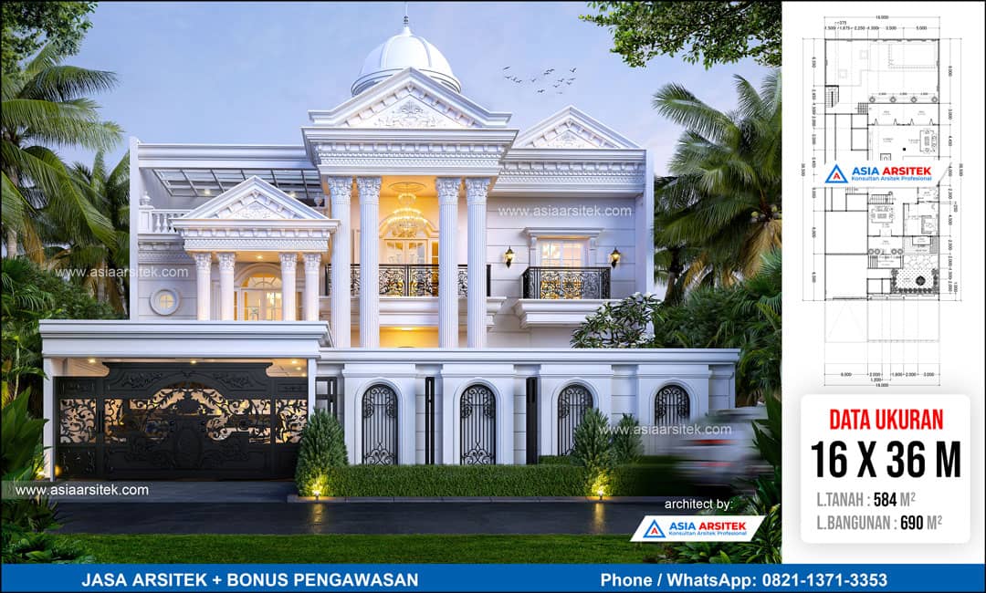 Jasa Arsitek Desain Rumah Mewah Klasik 2 Lantai di Cibubur