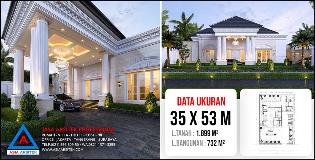 Jasa Arsitek Desain Rumah Klasik Mewah 1 Lantai di Bangka Belitung