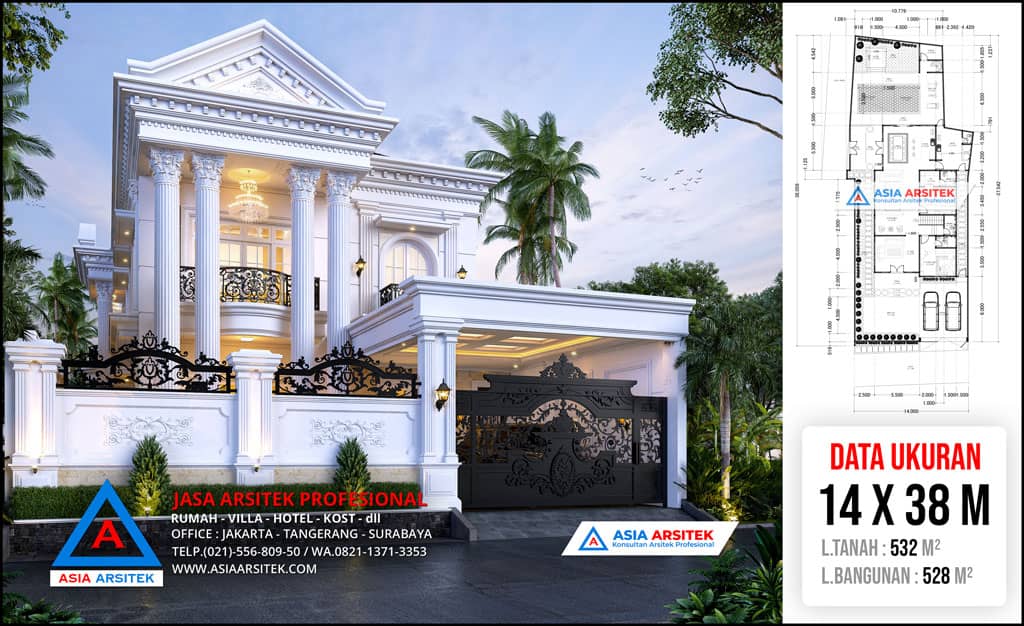 Jasa Arsitek Desain Rumah Mewah Klasik 2 Lantai di Kota Gunungsitoli Sumatera Utara