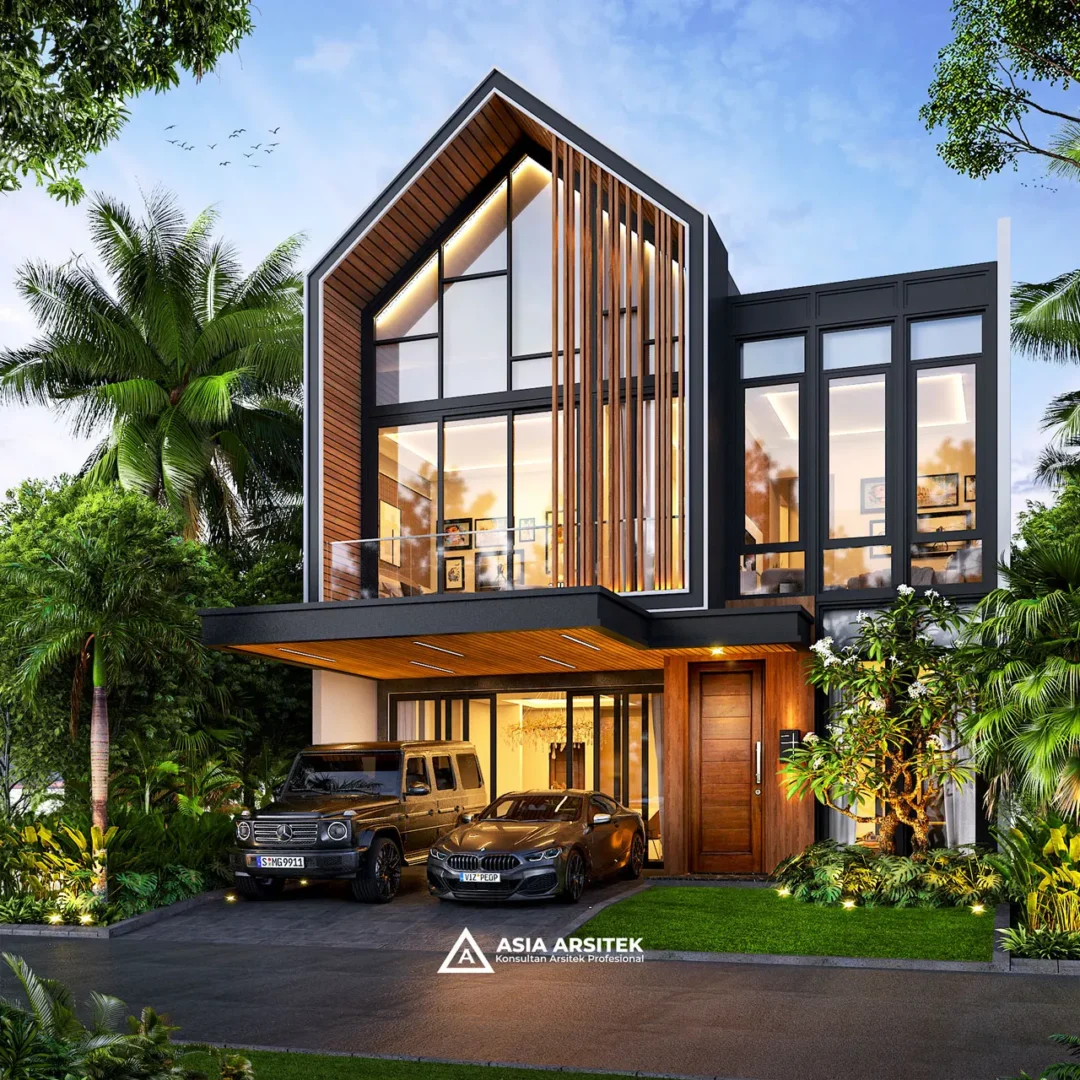 Desain Rumah Scandinavian 2 Lantai di lahan 10x15 meter sudut kanan