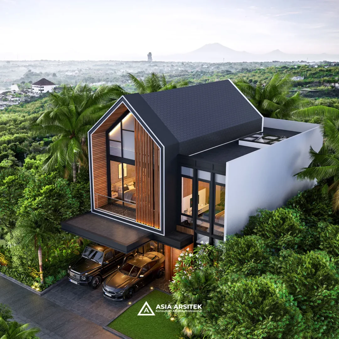 Desain Rumah Scandinavian 2 Lantai di lahan 10x15 meter tampak atas